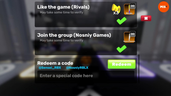 The menu to redeem Rivals codes