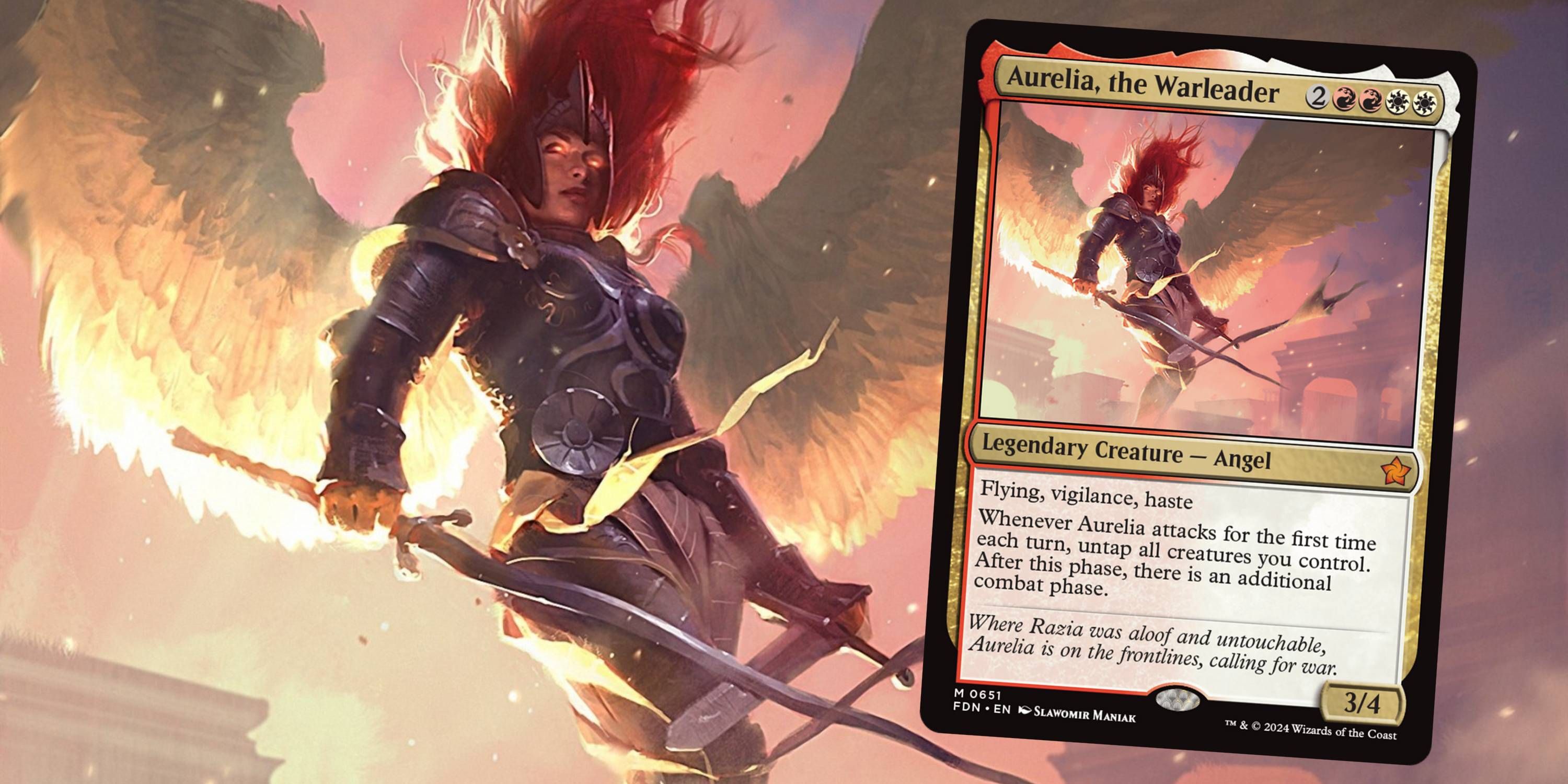 MTG Aurelia, the Warleader art with the card next to it.