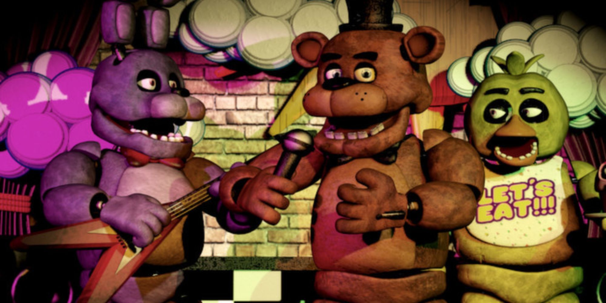 Bonnie, Freddy, and Chica on stage in Five Nights at Freddy’s