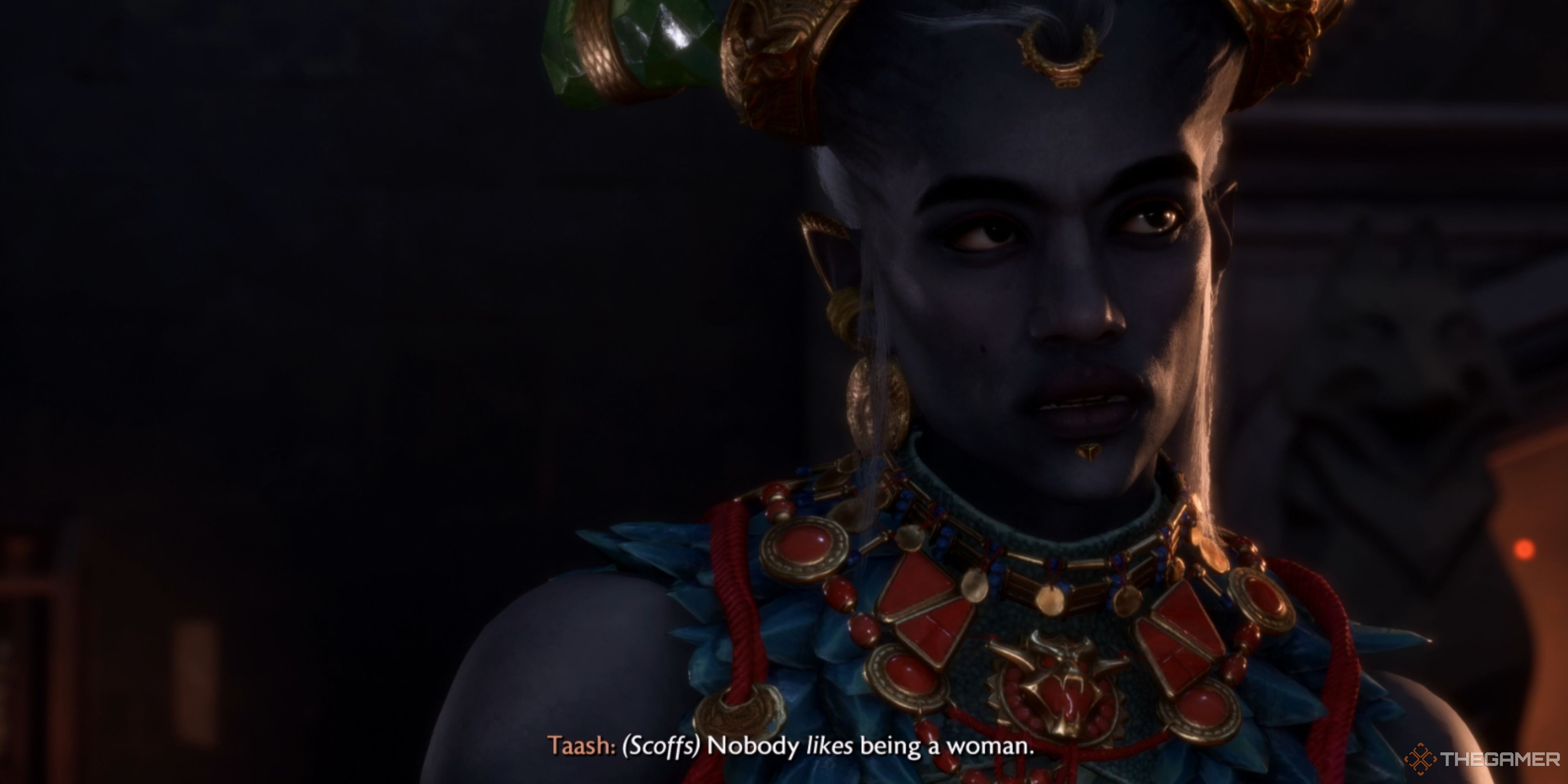 Taash saying nobody likes being a woman in Dragon Age The Veilguard