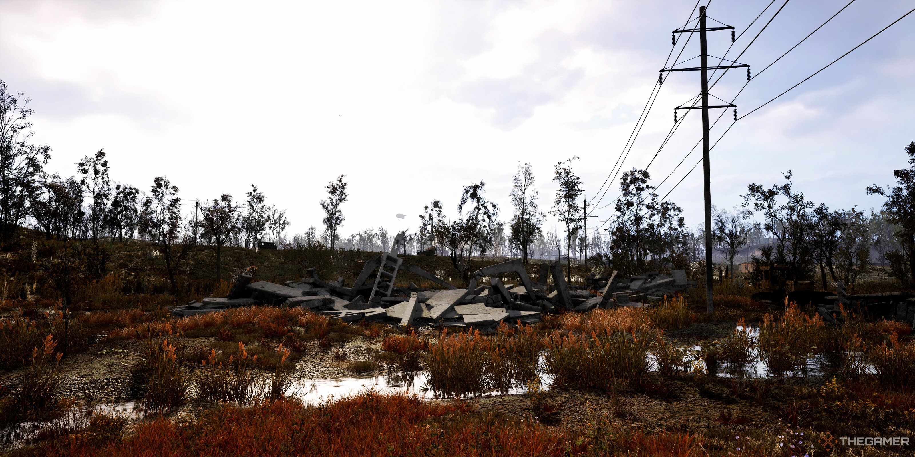 A Ruin near power lines in Stalker 2: Heart of Chornobyl.