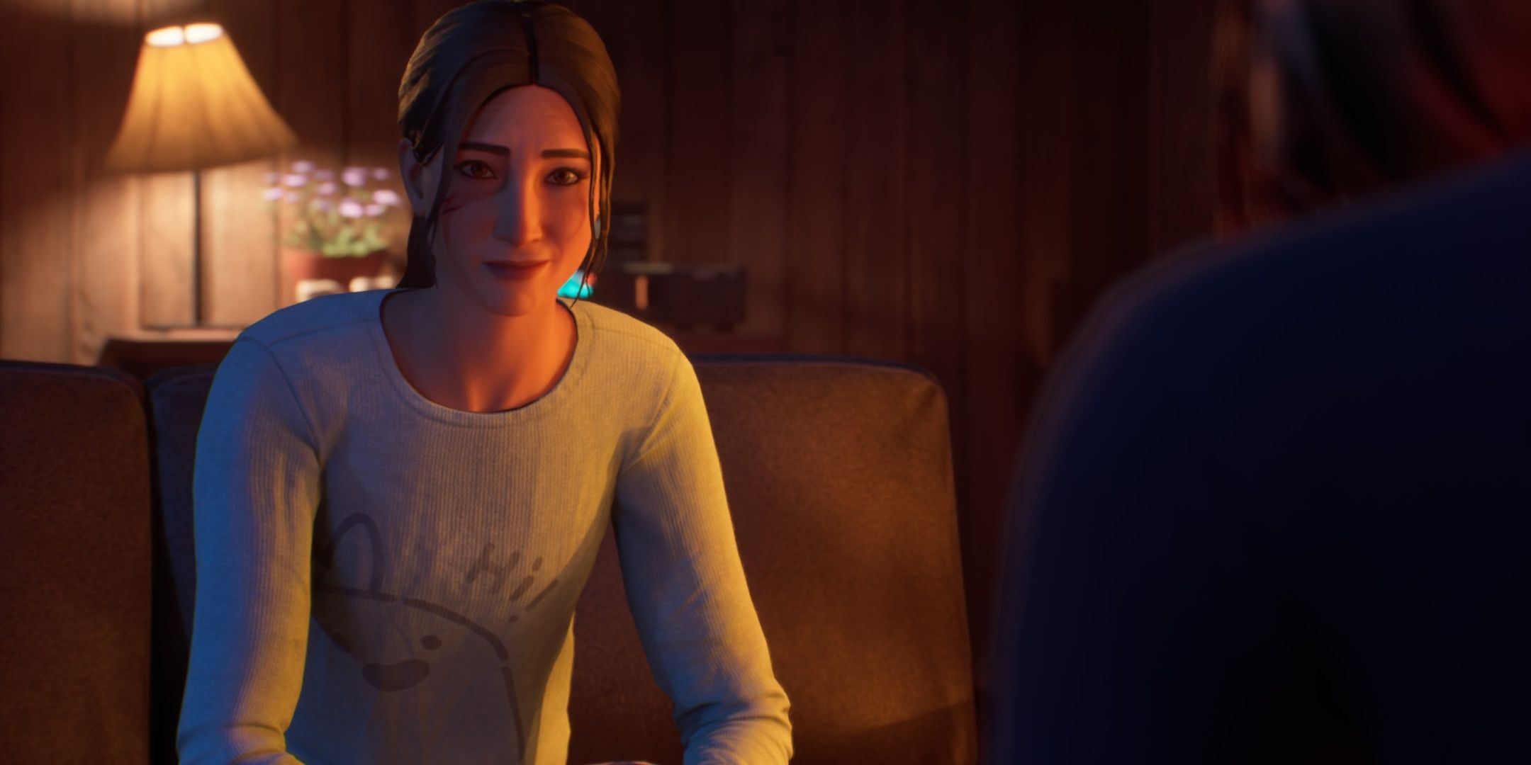 Safi in Life is Strange Double Exposure looking at Max in Max's house.