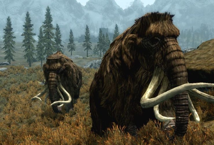 Skyrim Player Shares Stunning Painting of a Mammoth and Dragon Battle