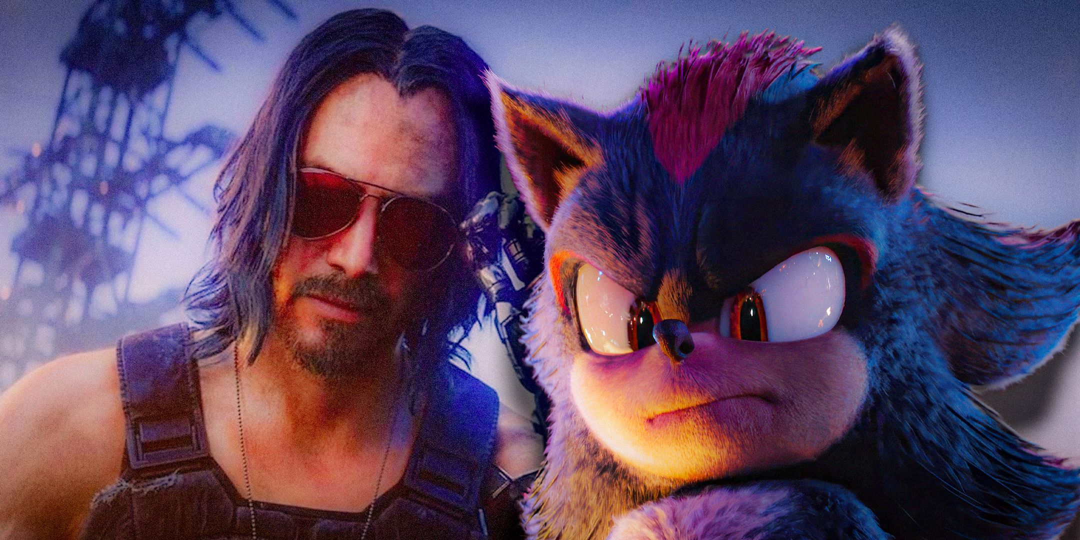 Johnny Silverhand from Cyberpunk 2077 on the left and Shadow from Sonic the Hedgehog 3 on the right