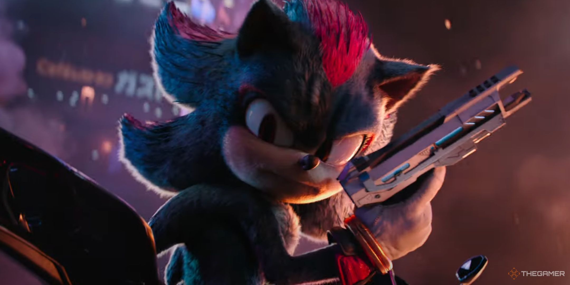 Shadow holding a gun in the Sonic movie