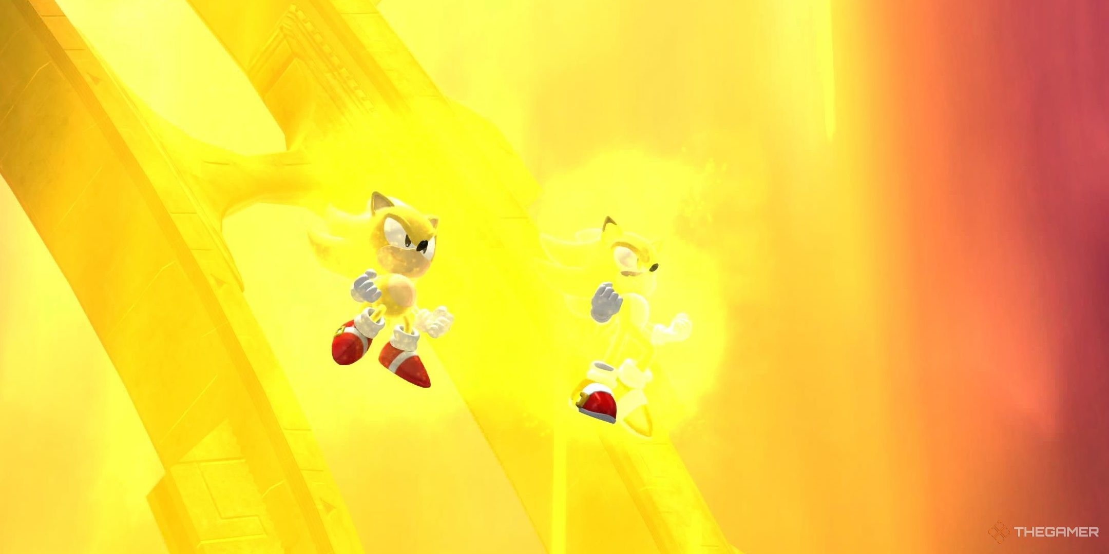 SONIC X SHADOW GENERATIONS both Sonics in Super Sonic form.