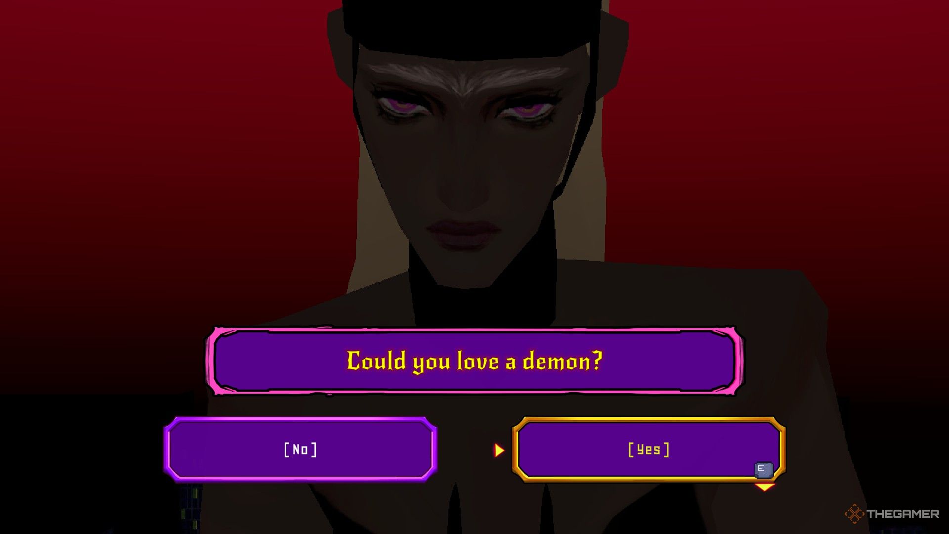 A question in Sorry We're Closed that says "Could you love a demon?".