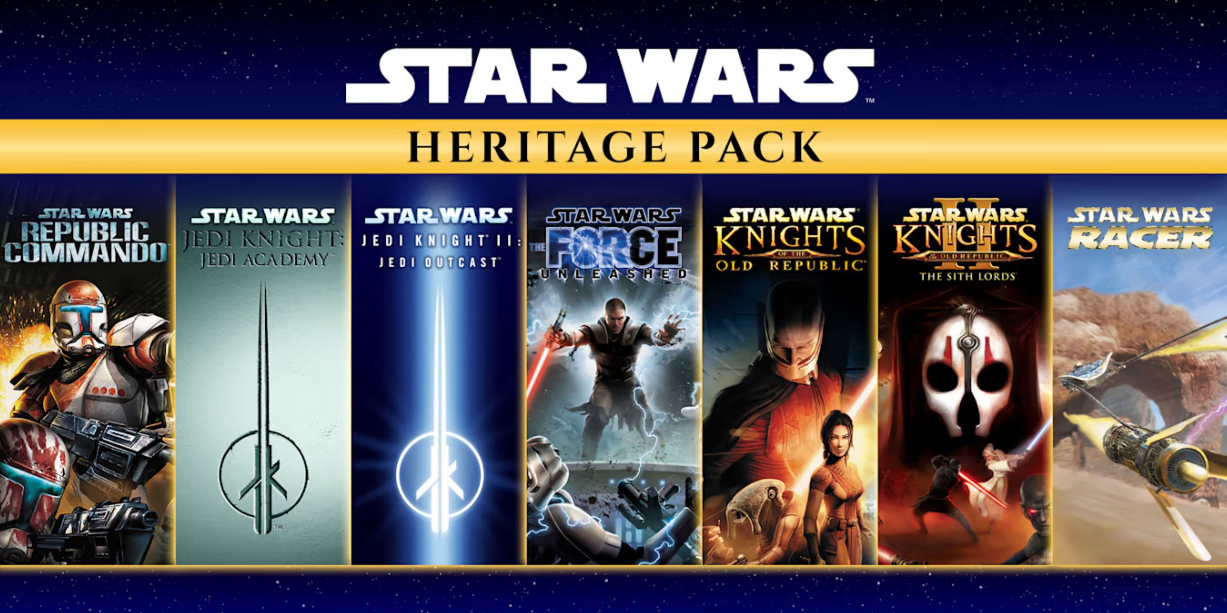 all seven games included in the star wars heritage pack on nintendo switch.