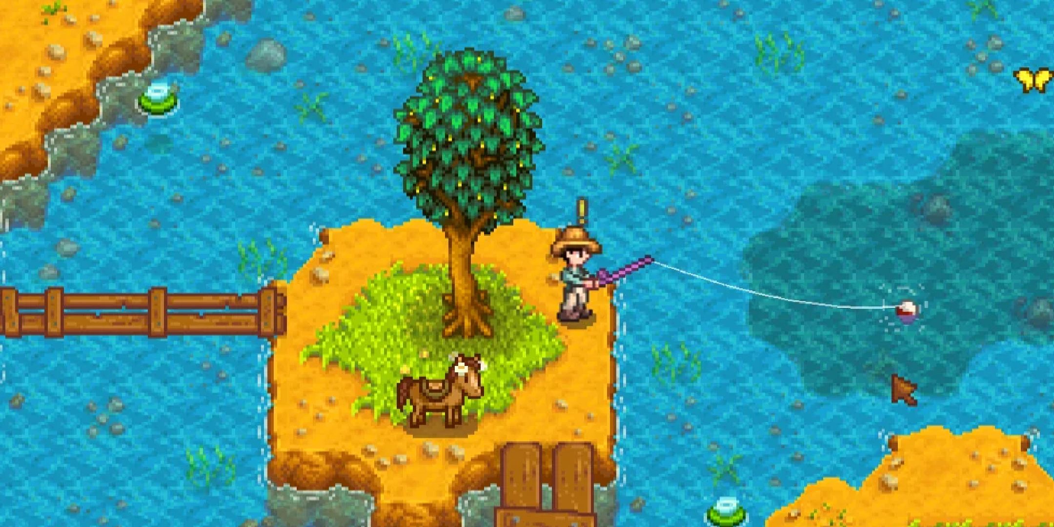 A player in Stardew Valley fishing in deep water.