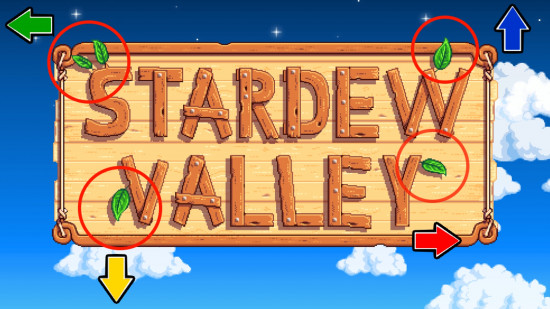 Stardew Valley multiplayer mobile: The Stardew logo with leaves highlighted and arrows placed next to them