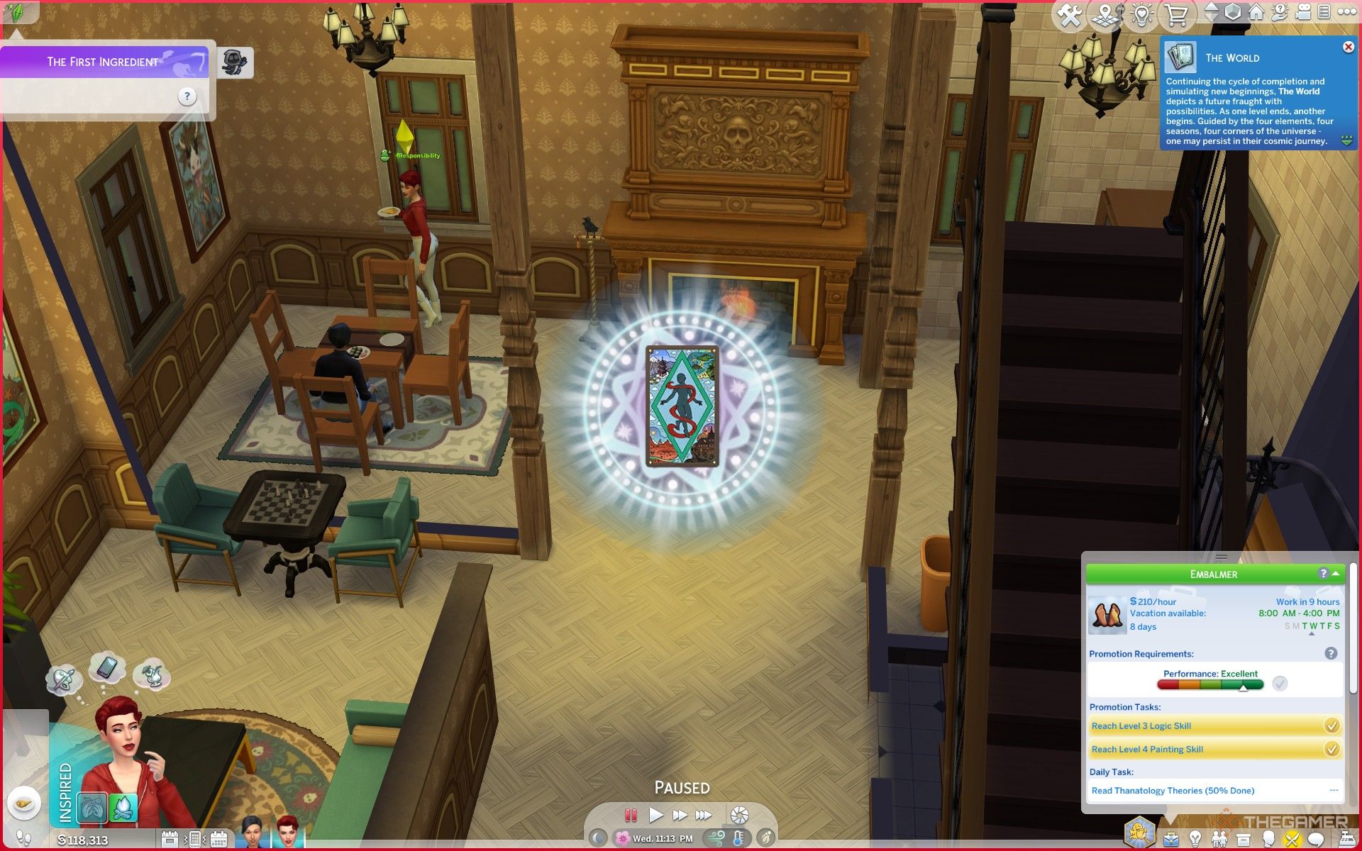 Moon tarot symbol over a house in The Sims 4 Life and Death.