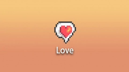 Stardew Valley mods: a red love heart on a bright orange background with the word 'love' below.