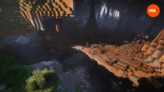 A huge cave inside a mountain in one of the best Minecraft seeds.