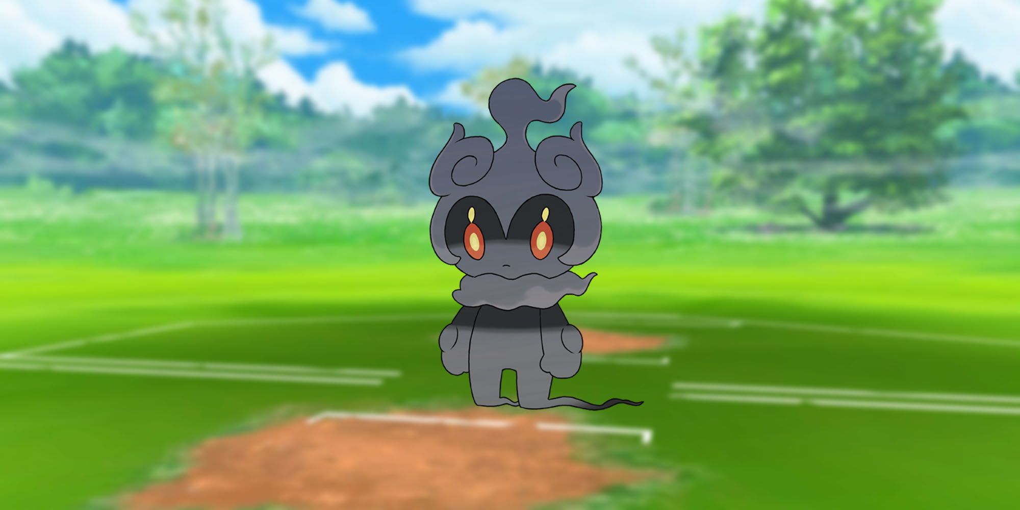 Marshadow standing in the Pokemon Go Trainer Battle arena.