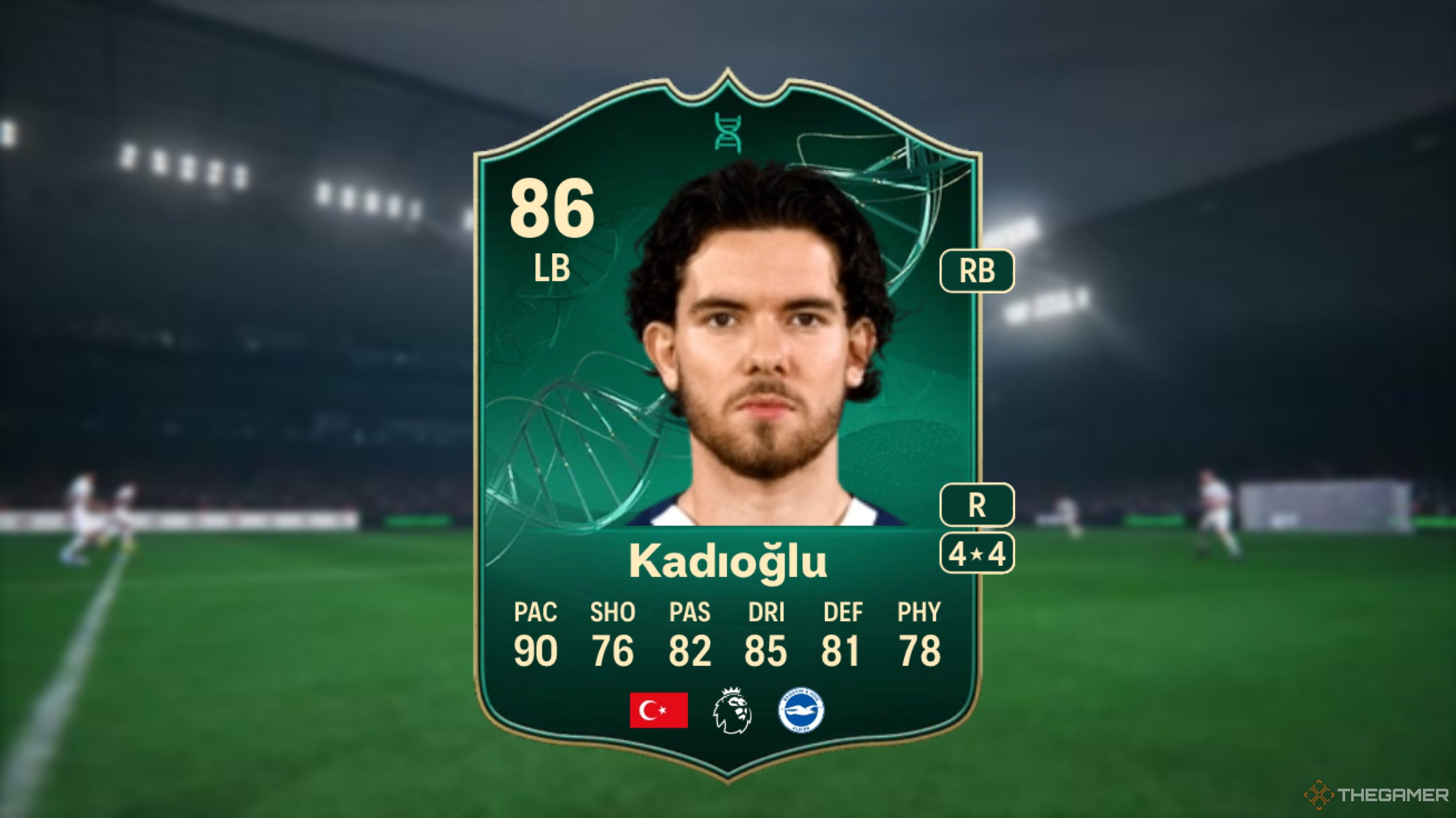 Image showing Kadioğlu card against a faded stadium background.