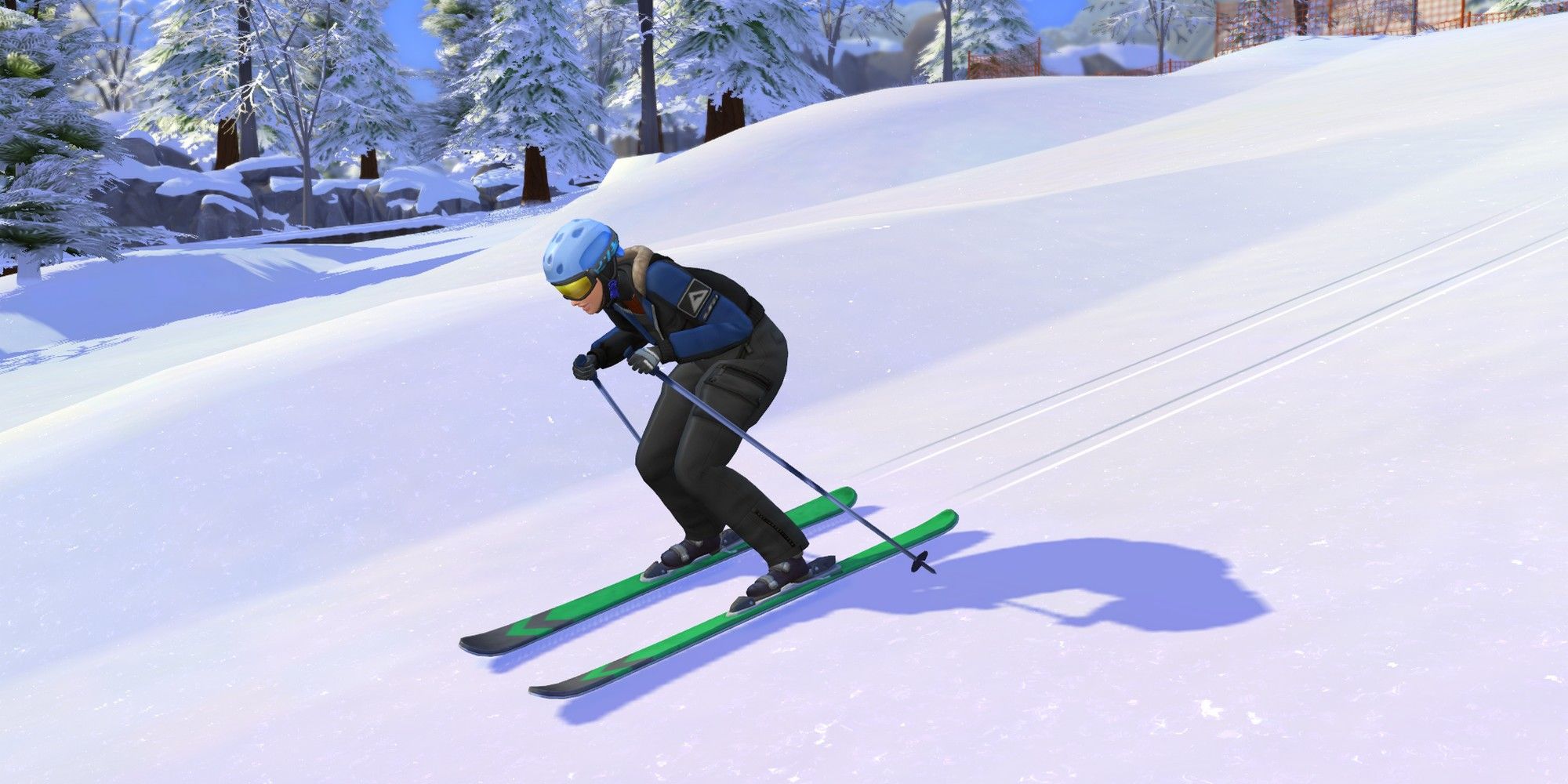 Image of a sim skiing in Mt. Komorebi the sims 4 skiing skill snowy escape,