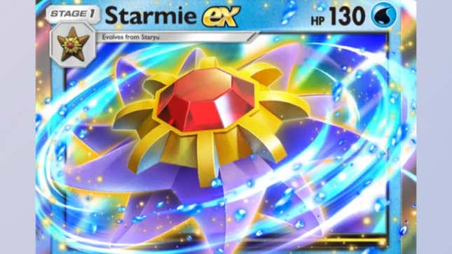 A large ten-pointed star Pokémon spins in the Starmie ex card.