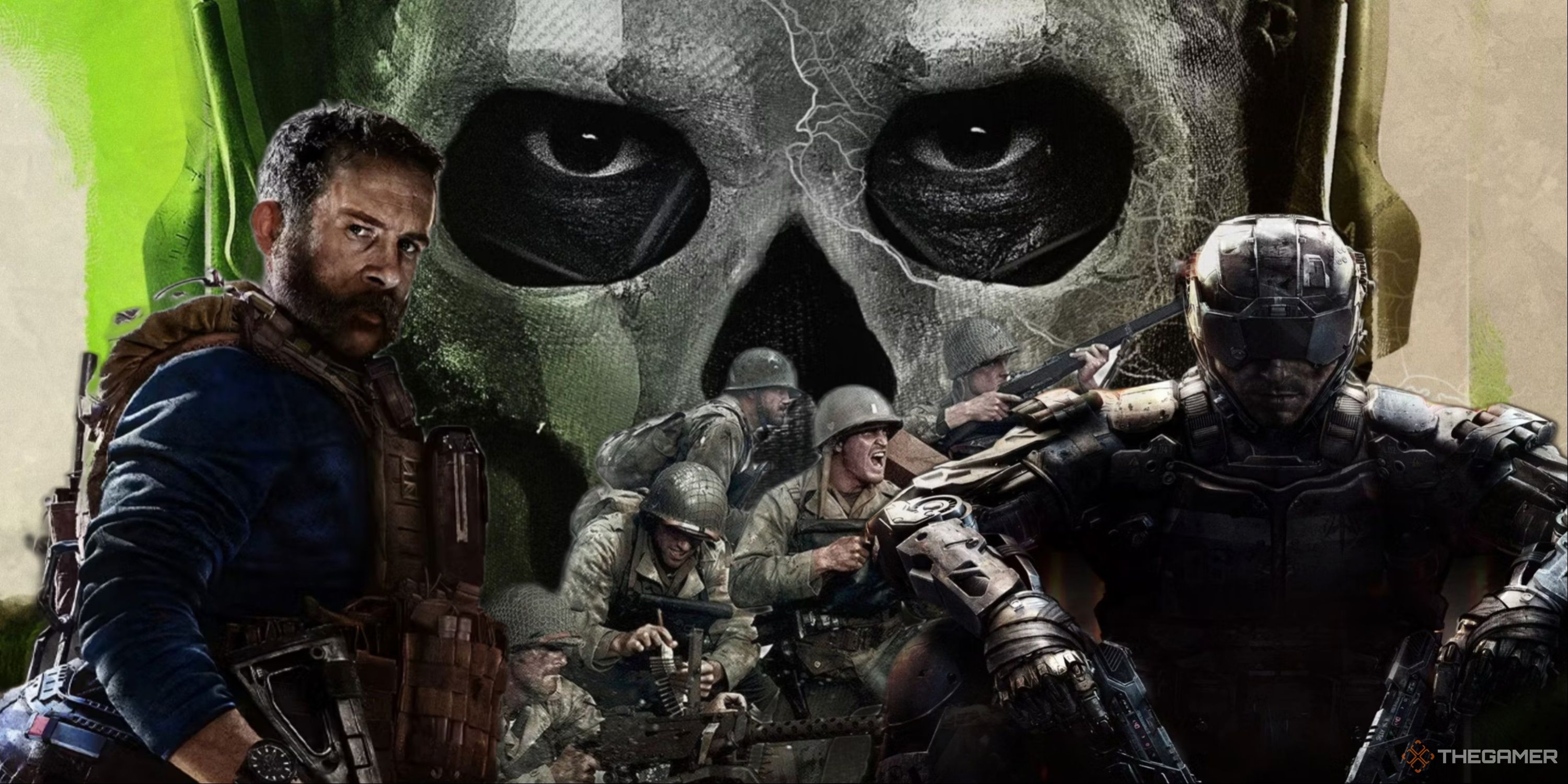 Every Call Of Duty Game On PS4 Ranked Feature Image Featuring Price From MW 2019, Soldiers From COD WW2, The Character From Black Ops 3 Art, And MW2 Art Of Ghost.