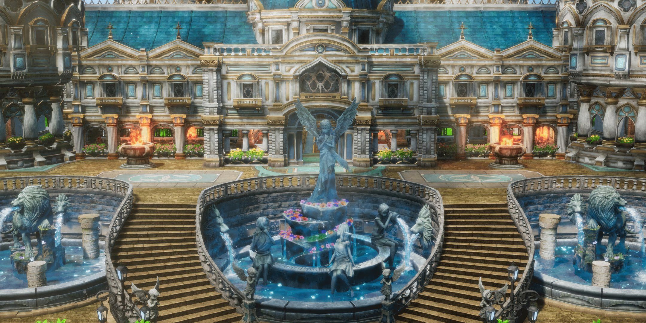 A fountain in a town in Dragon Quest 3 Remake.