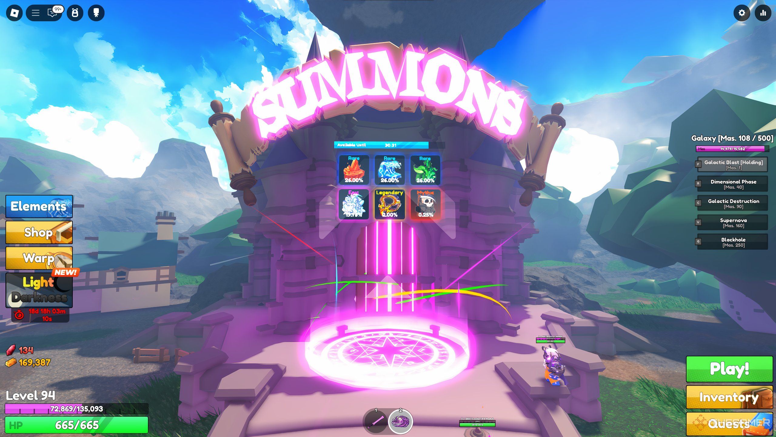 The Summons building, where you can roll for new elements in Roblox: Elemental Dungeons.