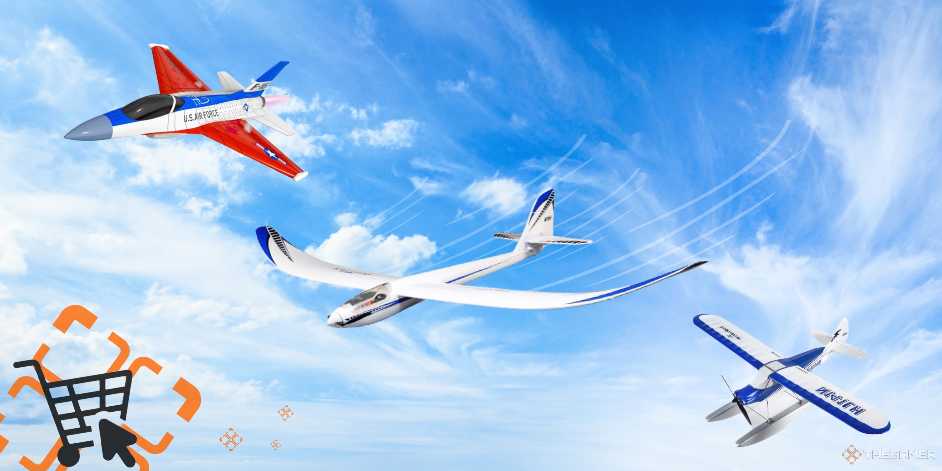 Collage image of three Remote Control Planes with a sky background