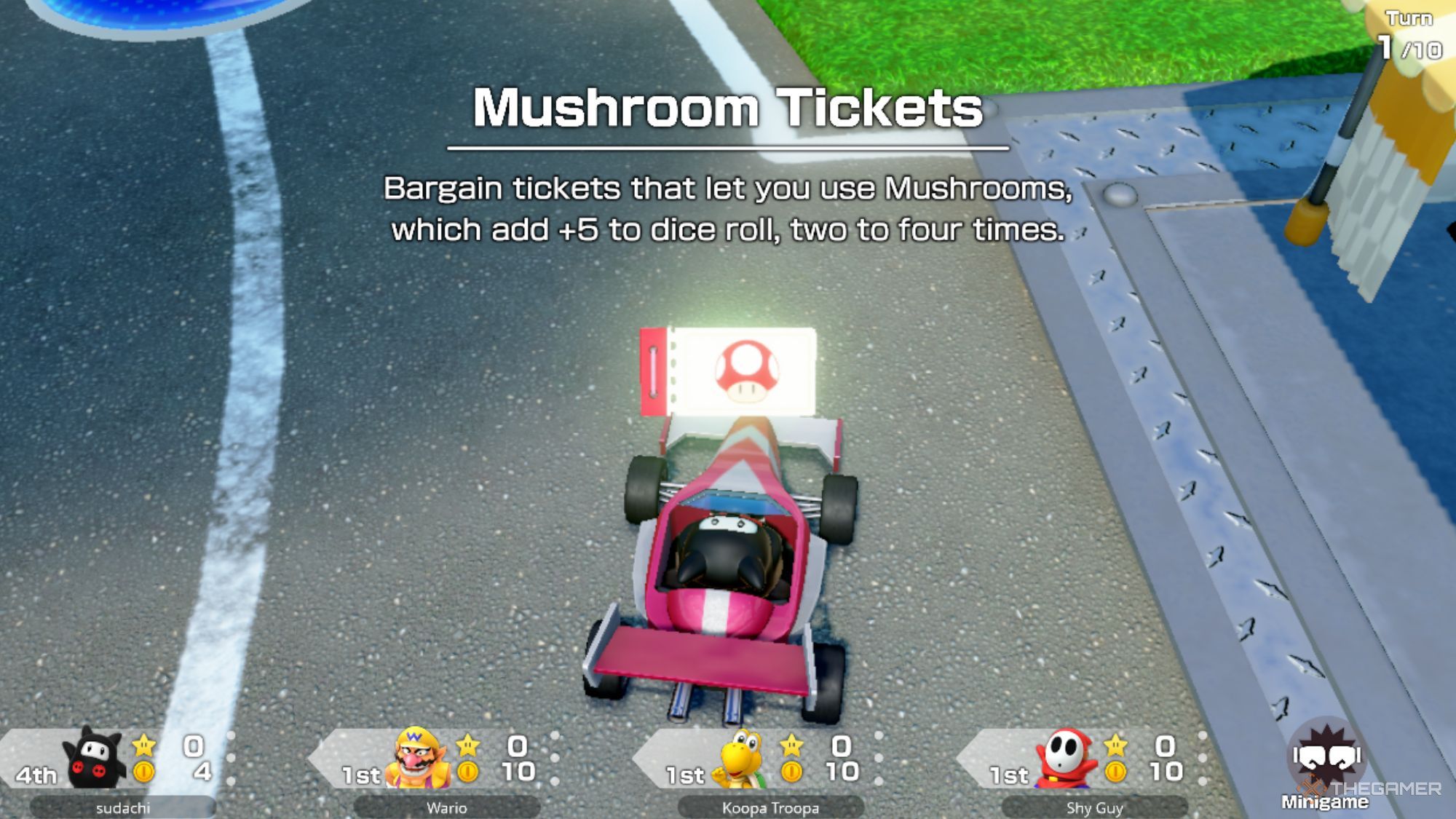 Ninji Holding Up Mushroom Tickets In Super Mario Party Jamboree.