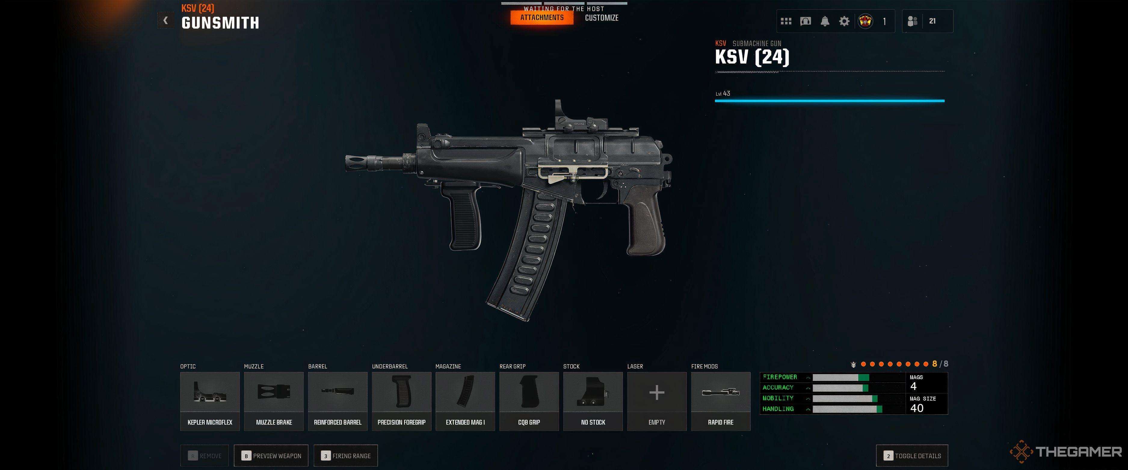 An eight attachment KSV SMG build in Call of Duty: Black Ops 6.