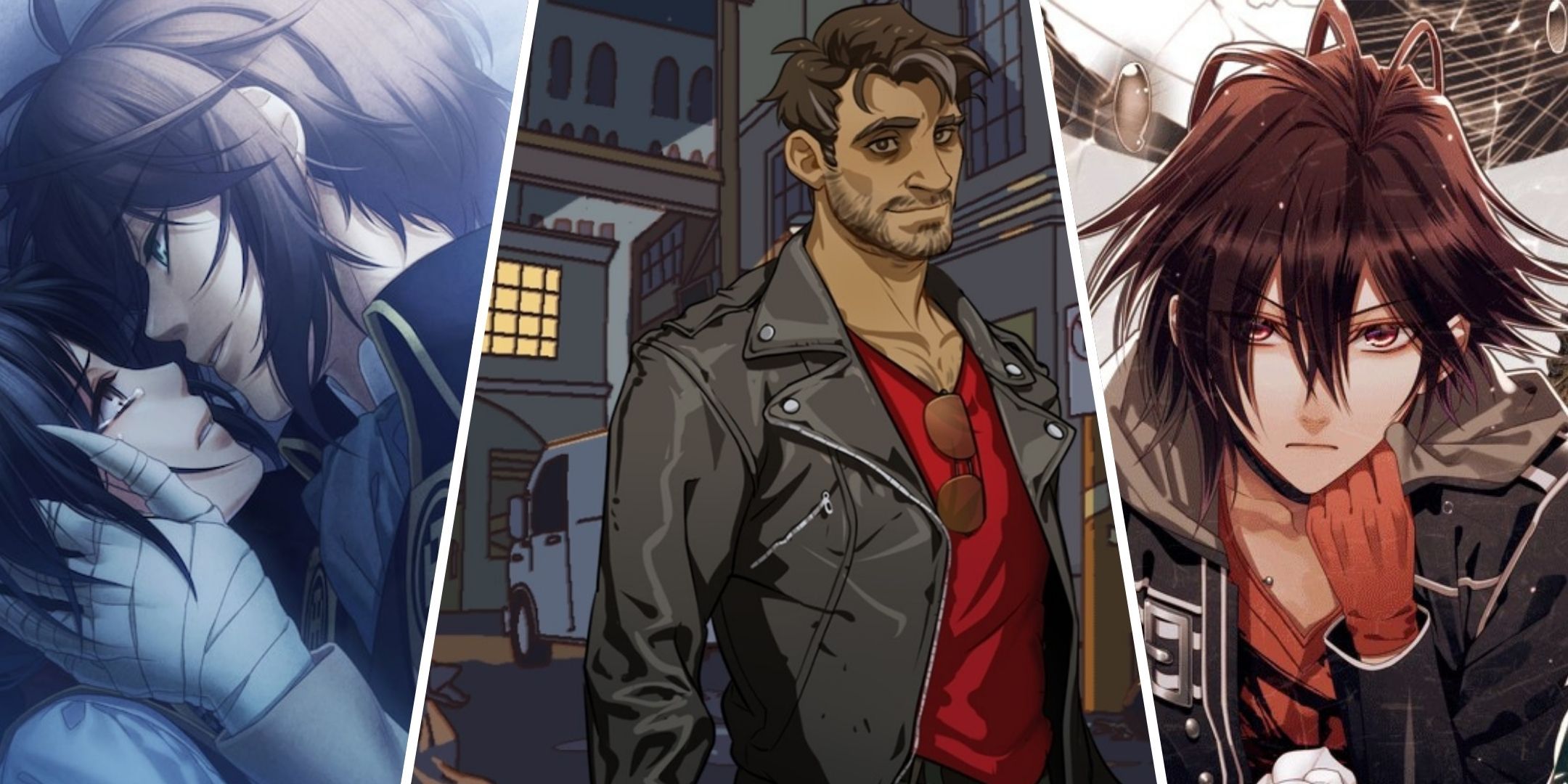 Split Image featuring Hakuoki: Kyoto Winds, Dream Daddy, Amnesia: Memories