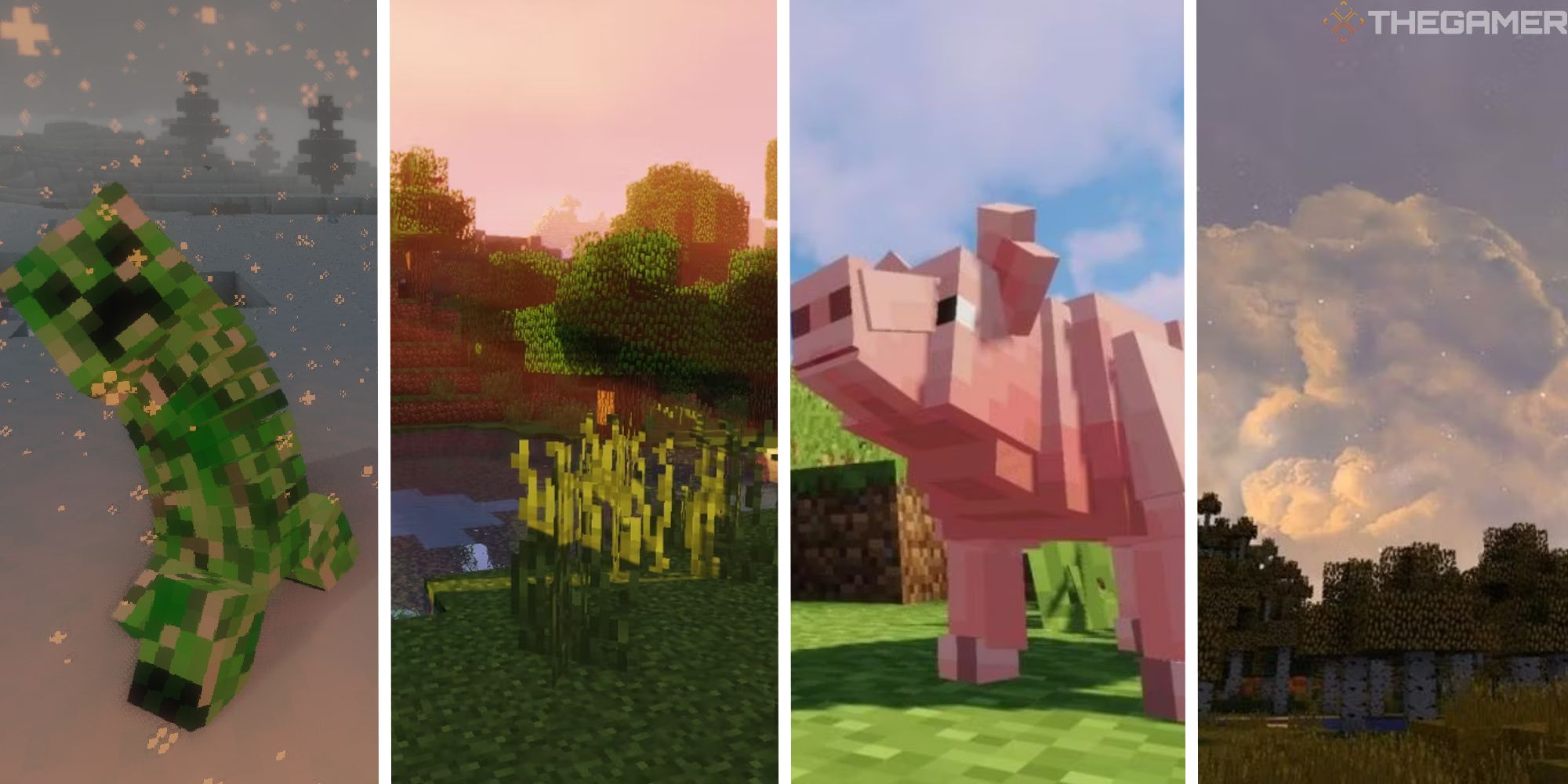 split image showing four mods in minecraft