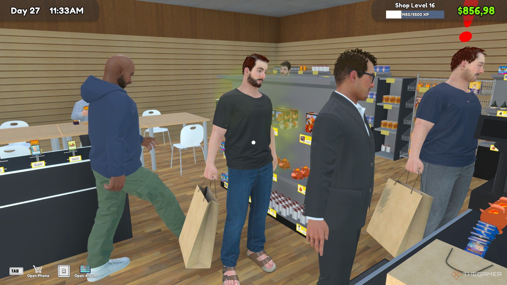 A smelly customer is waiting in the line in Trading Card Game Shop Simulator.