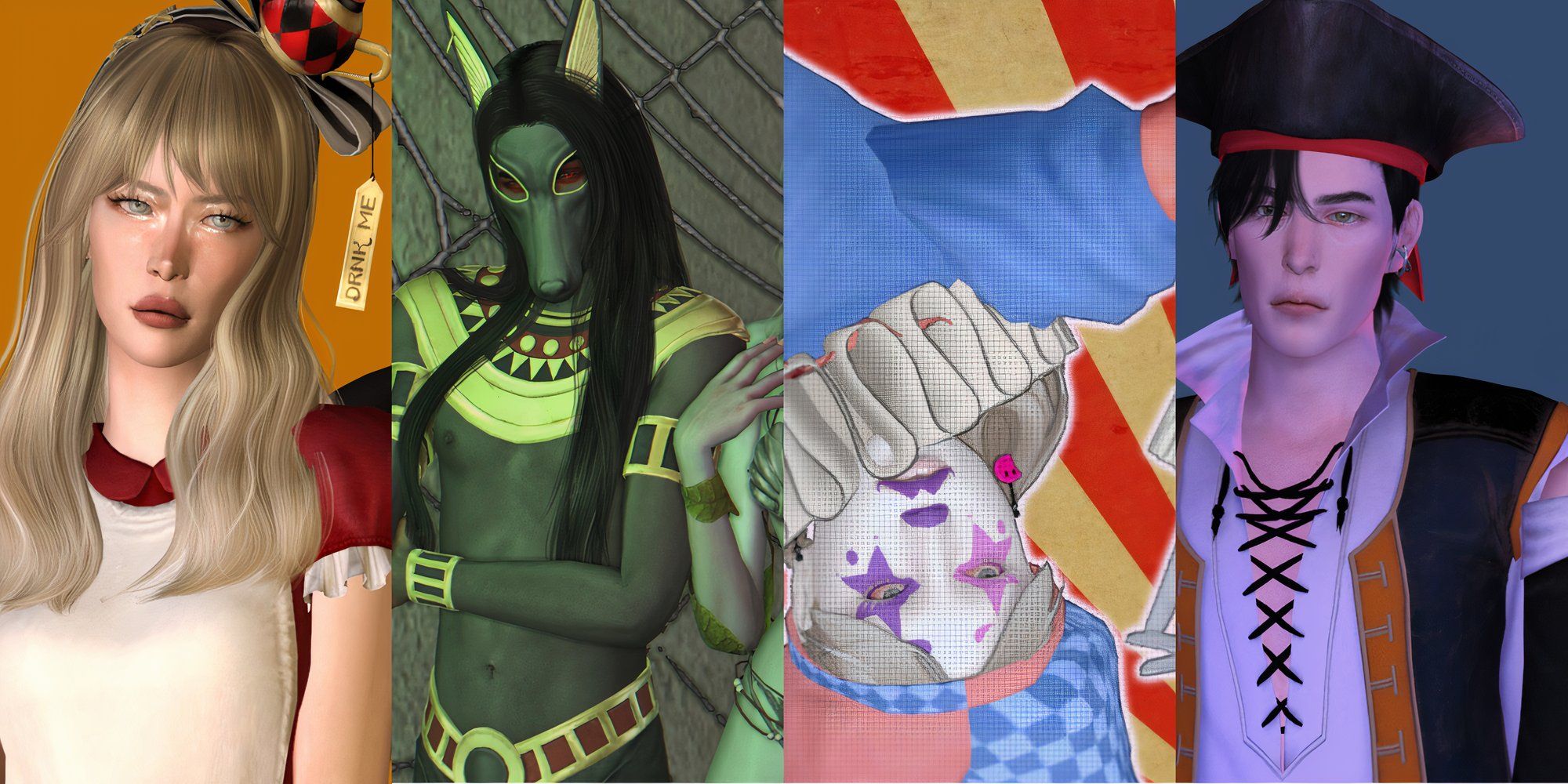 Sims 4 Collage showing a variety of different Halloween costumes.