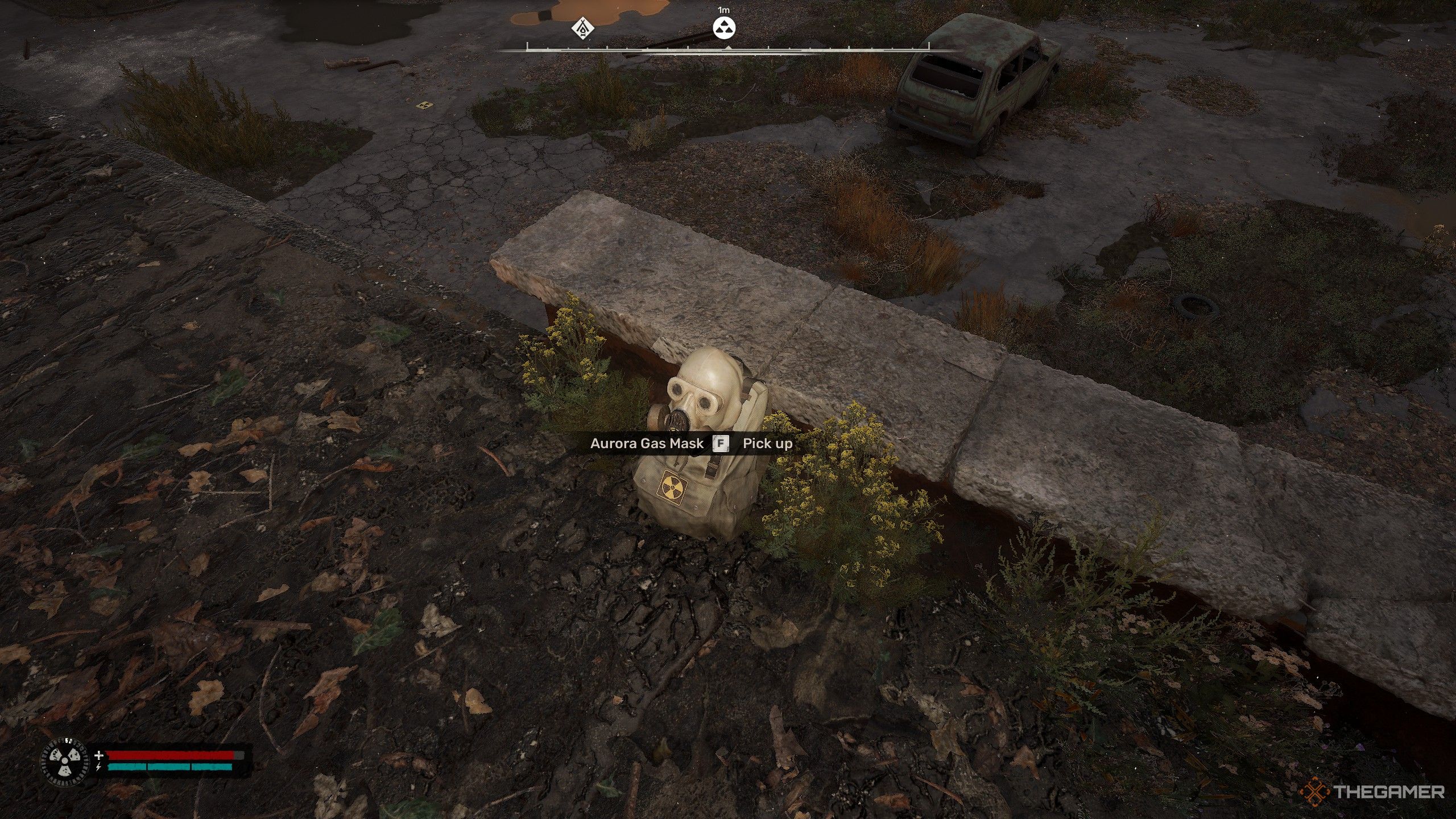 a mask sitting on a stash in Stalker 2 Heart of Chornobyl.