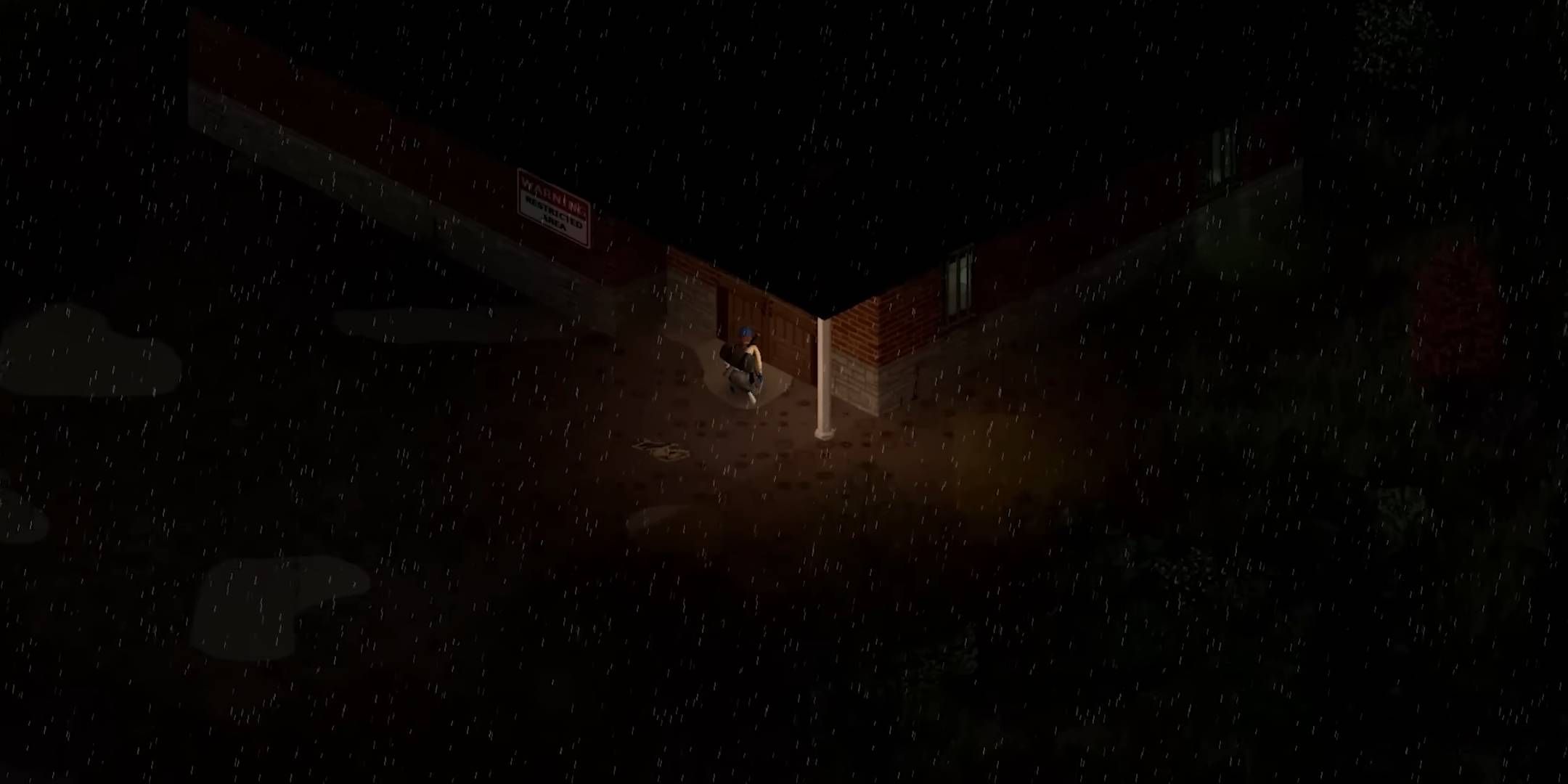 Project Zomboid Outside A Building In The Rain.