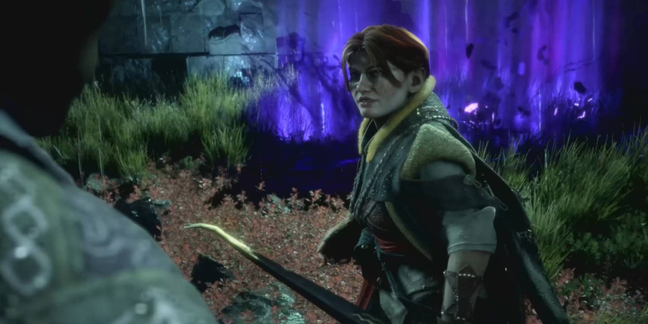 Scout Lace Harding holding her bow after a fight in Dragon Age: The Veilguard.