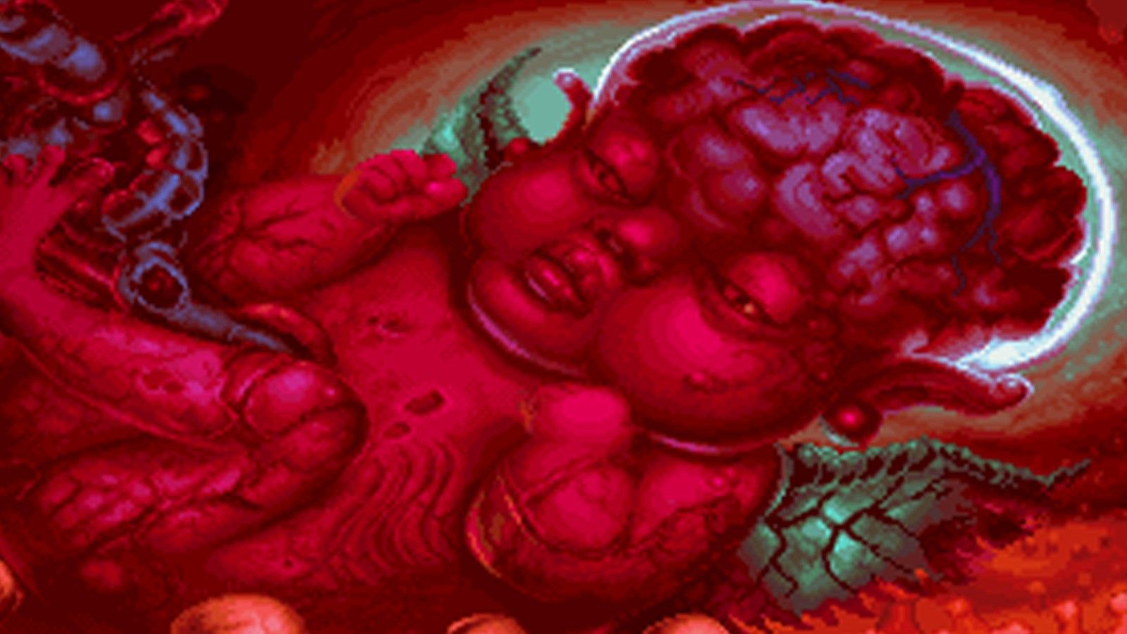 The background for the Darkstalkers 3 stage, Fetus Of God. 