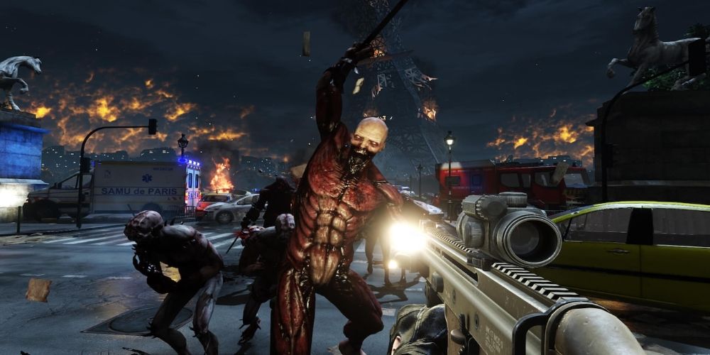 Killing Floor 2 screenshot of player shooting zombies.