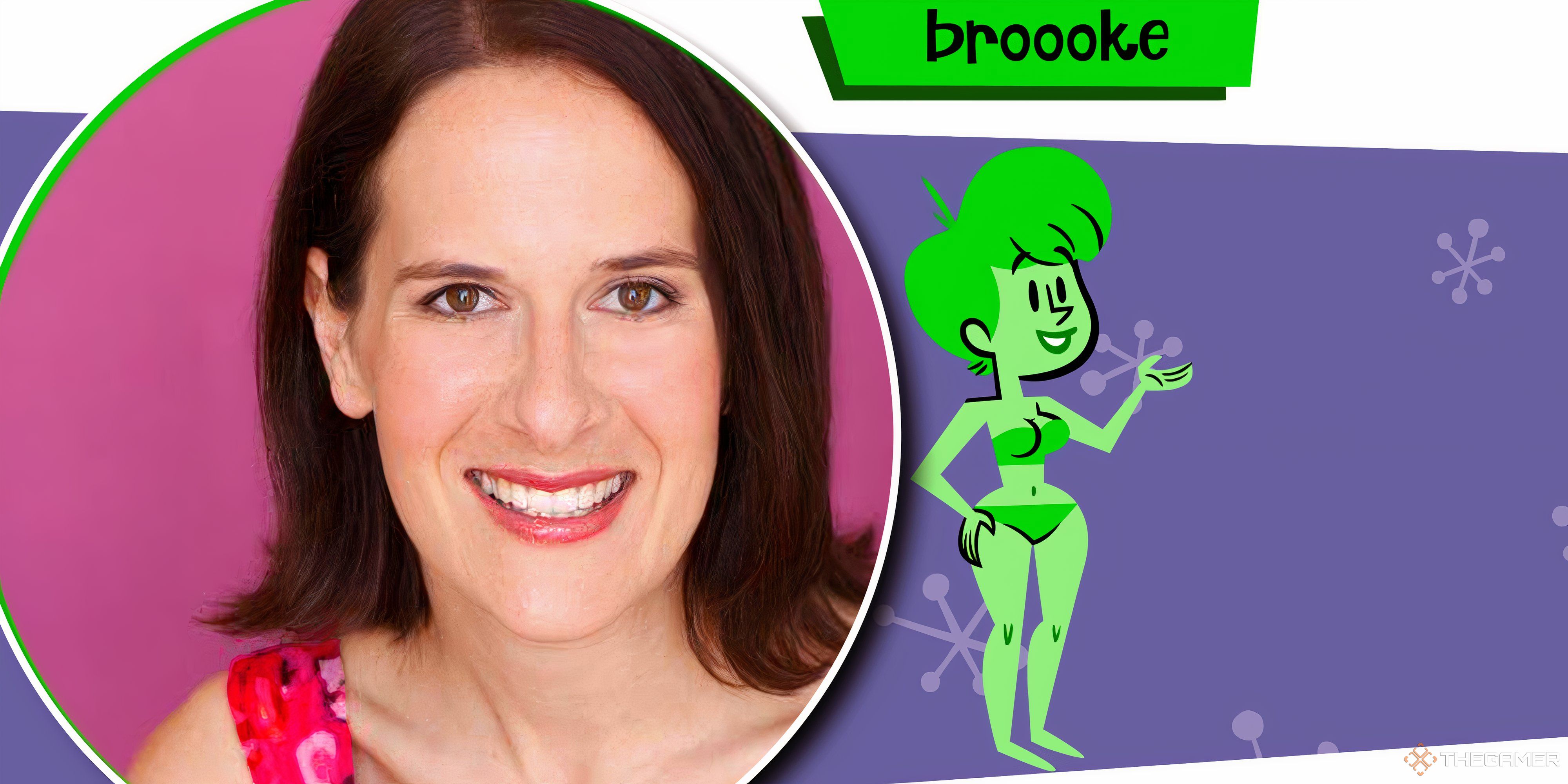 Jackbox Game Director Brooke Breit with one of the sprites from Fakin' It from the Jackbox Naughty Pack.