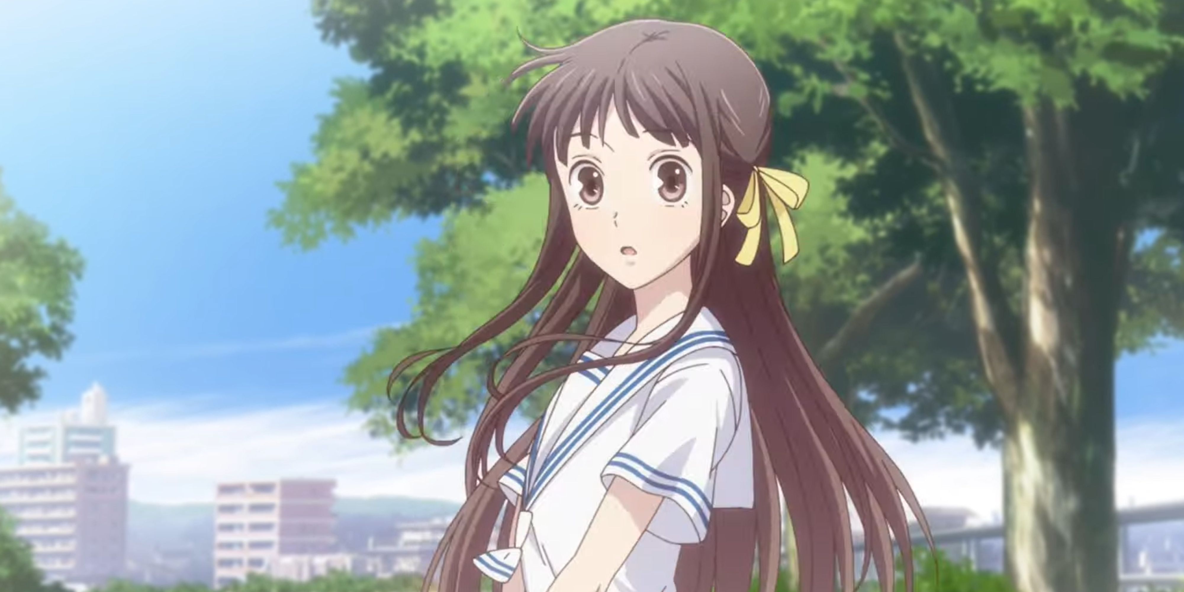 Tohru Honda turns around with a surprised expression in Fruits Basket.