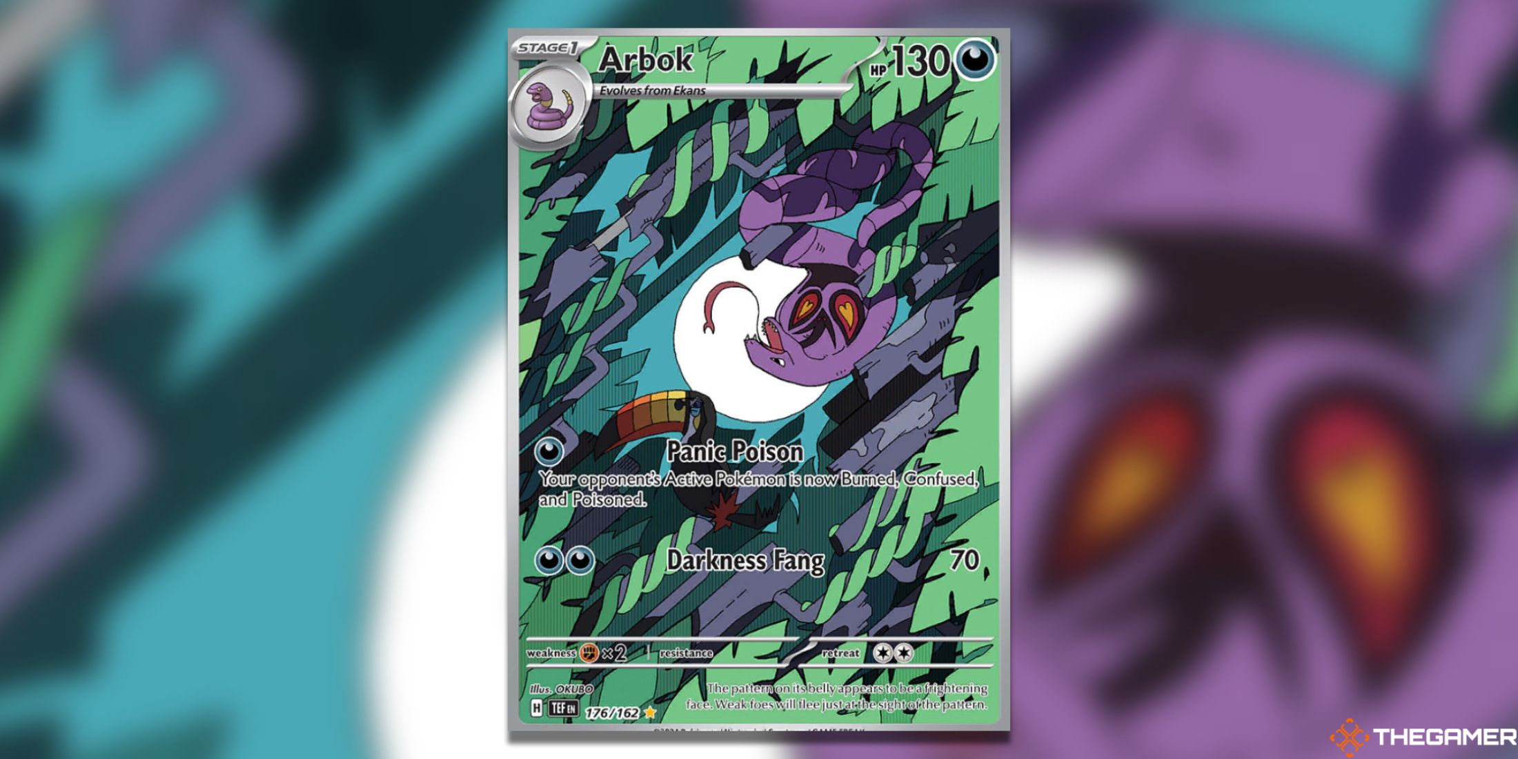 The Illustration Rare Arbok from Temporal Forces in the Pokemon TCG.