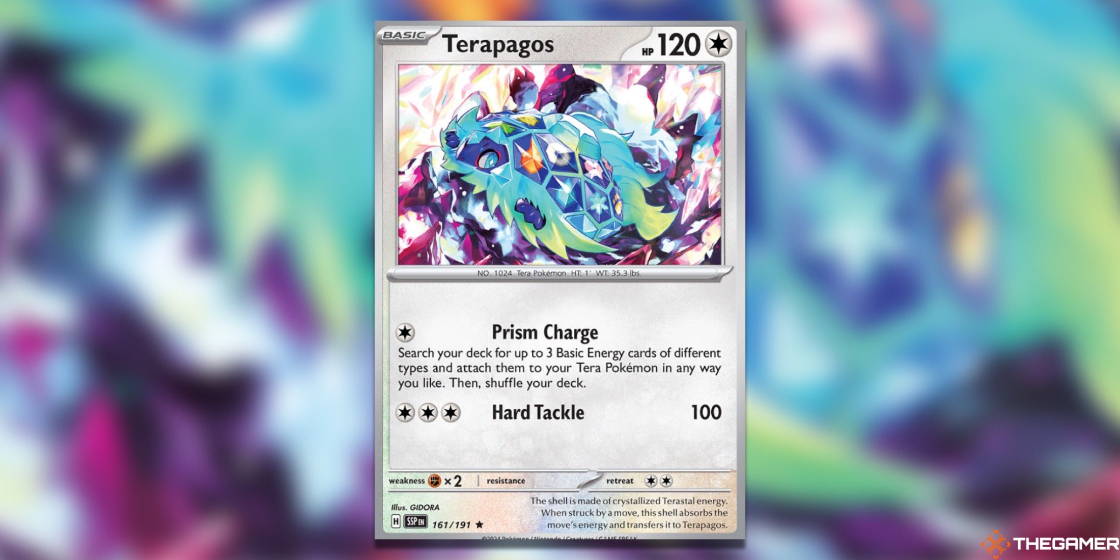 The Terapagos Rare from Surging Sparks in the Pokemon TCG.