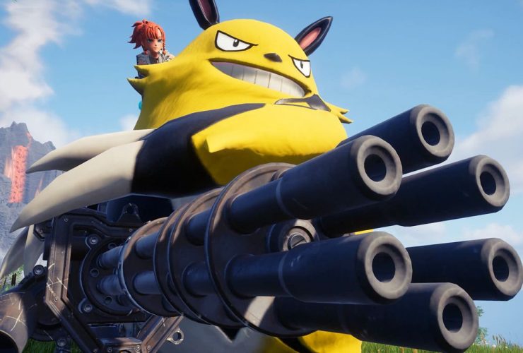 Pal wields a massive turret in a screenshot from Palworld