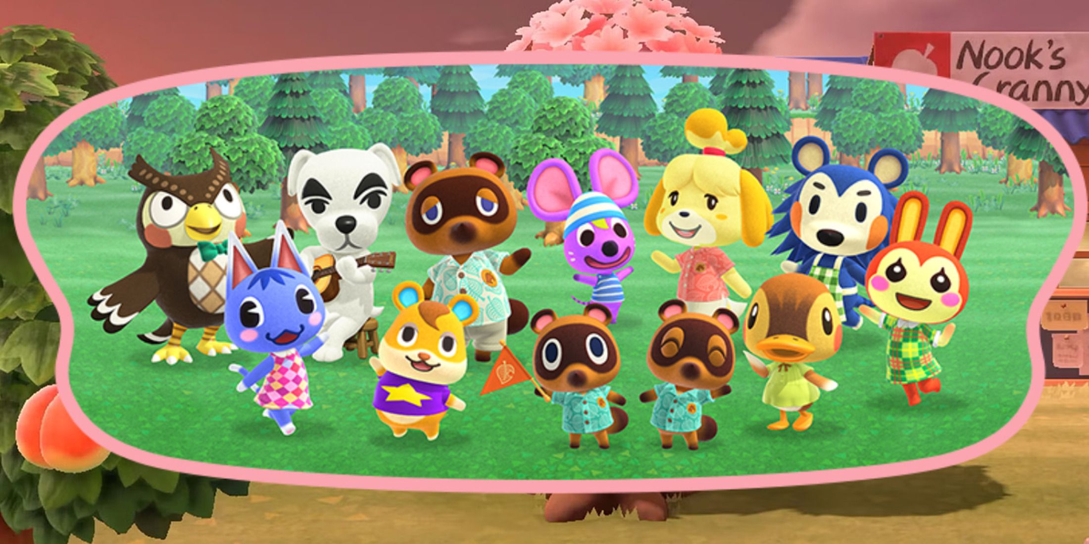 animal crossing villagers cherry blossom background