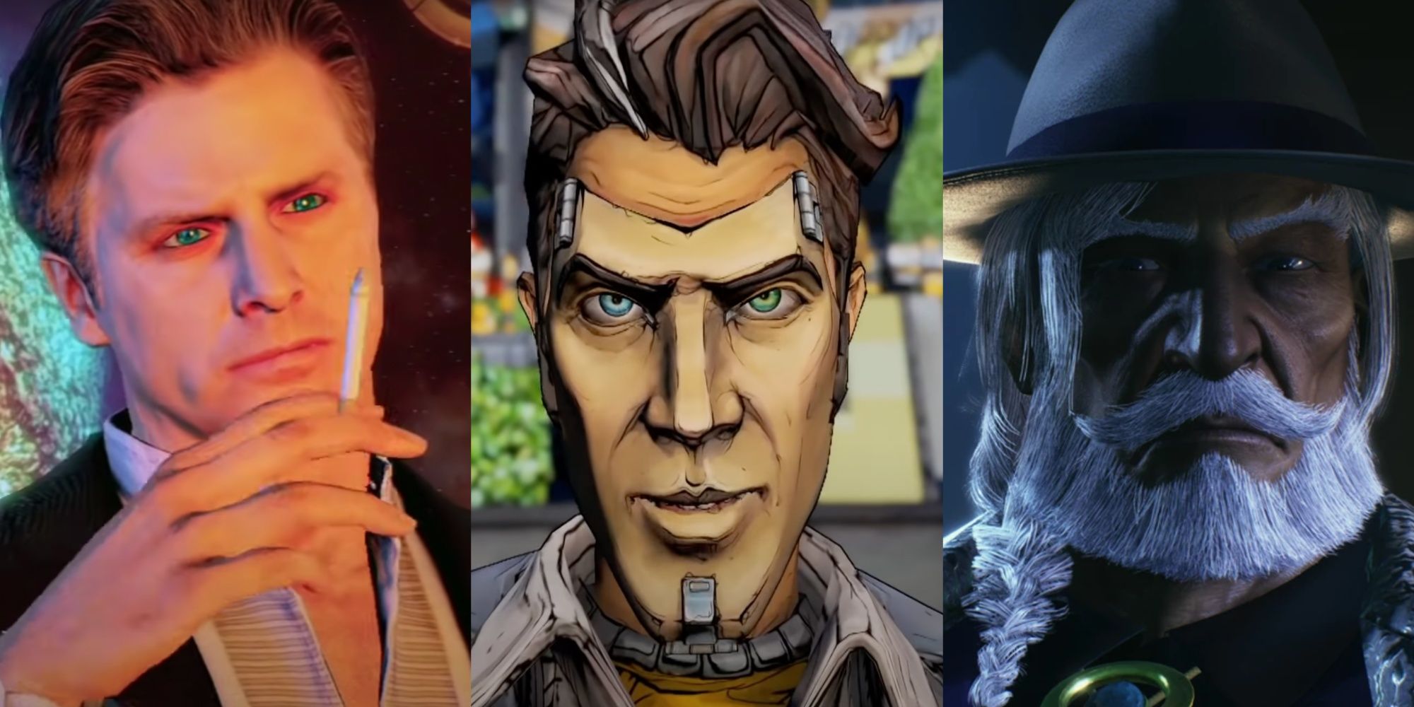 The Illusive Man from Mass Effect, Handsome Jack from Borderlands, and JP from Street Fighter