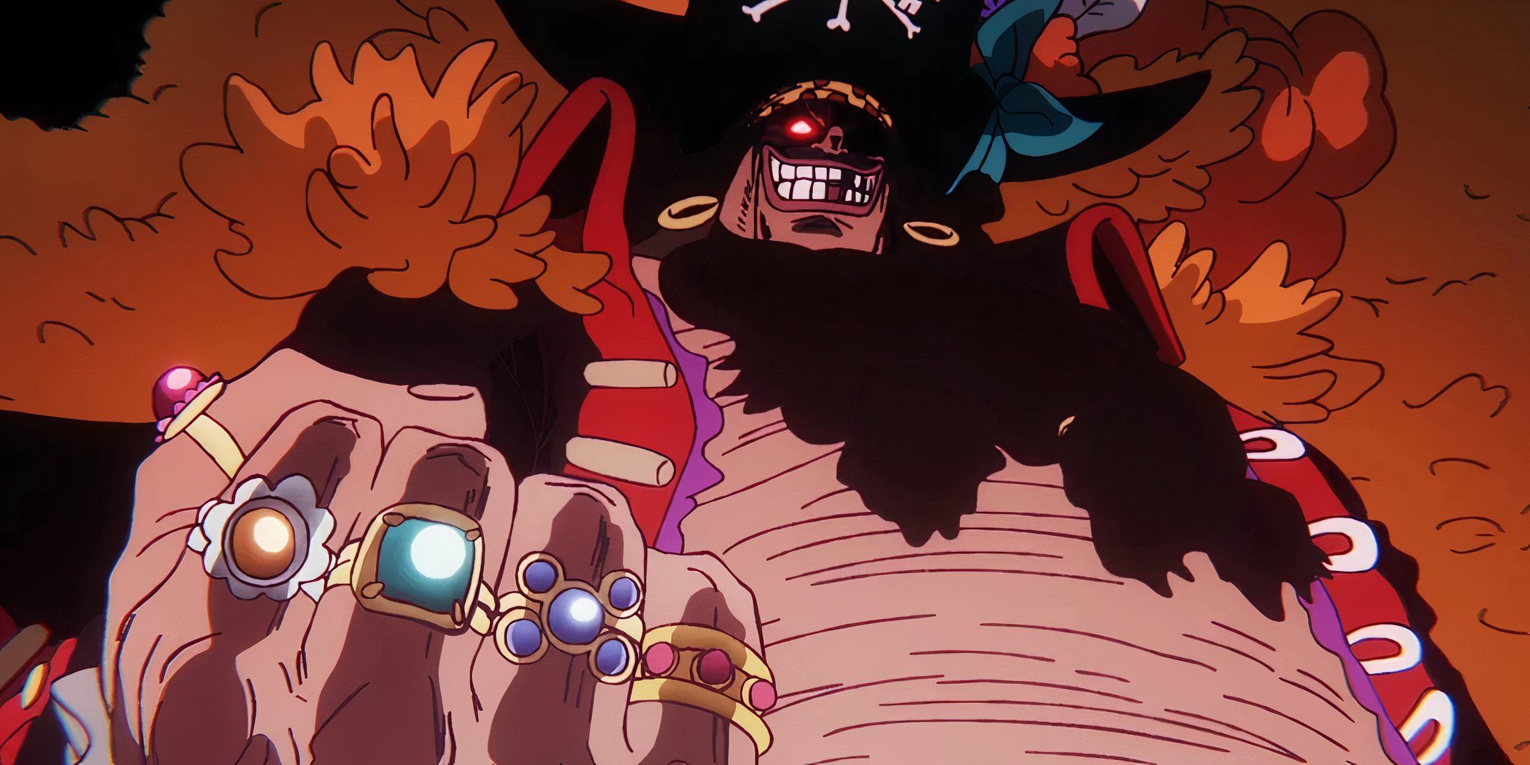 Blackbeard from One Piece with Red Eyes Clenching His Fist