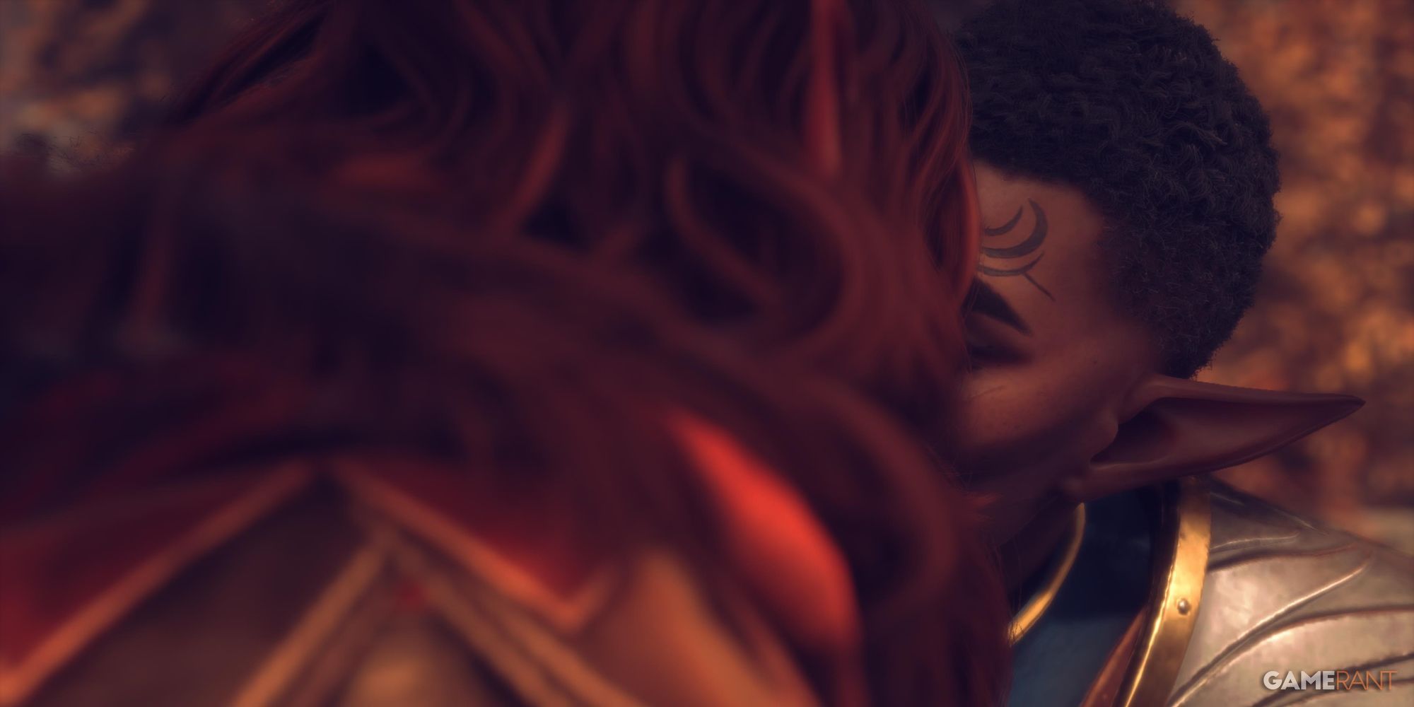 Rook kissing Davrin in Dragon Age: The Veilguard