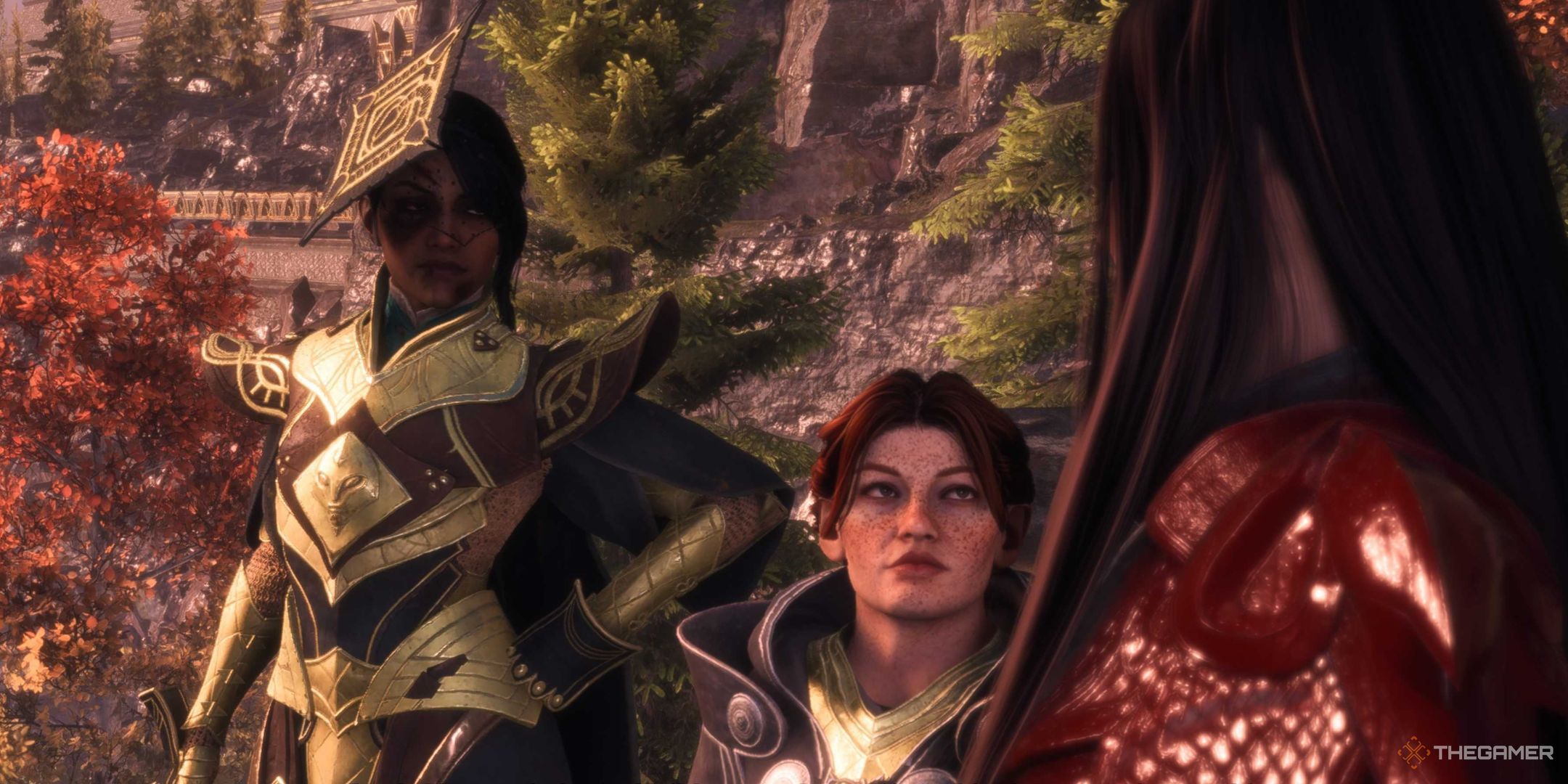 Neve and Harding looking at Rook in Dragon Age: The Veilguard