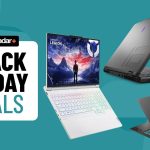 Gaming laptops on a blue background with Black Friday deals badge