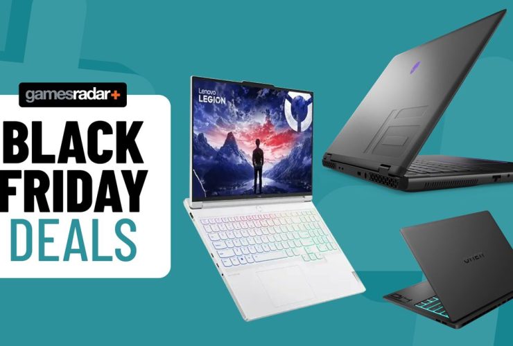 Gaming laptops on a blue background with Black Friday deals badge