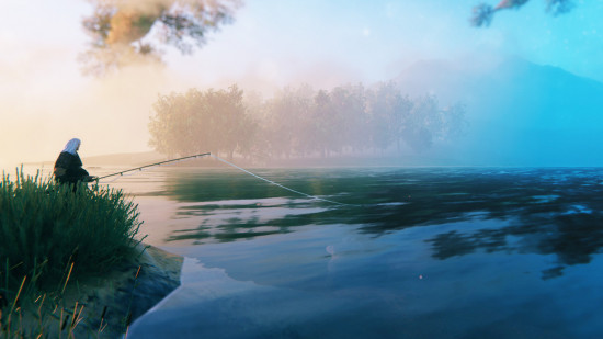 Best viking games: a person fishing in Valheim