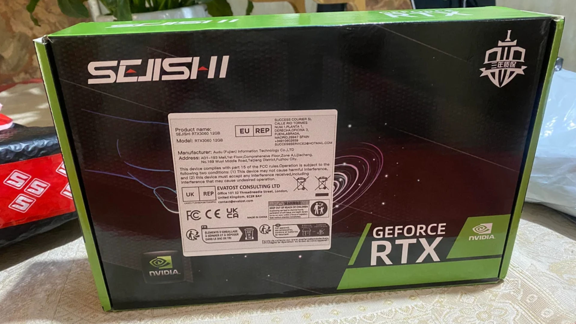 Boxed Nvidia GeForce RTX 3060 won by a Redditor on Temu